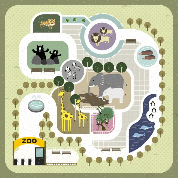 Mapa de jardim zoológico de design plano —  Vetores de Stock