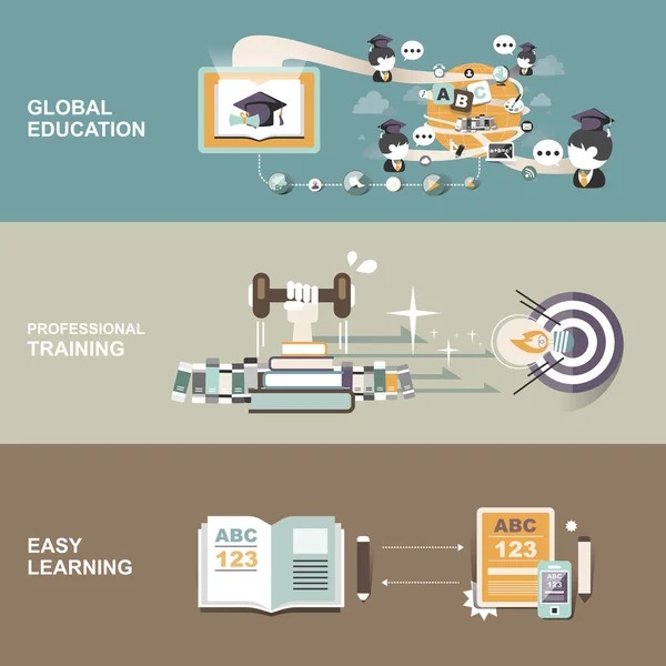 Bannières concept d'éducation dans le design plat — Image vectorielle