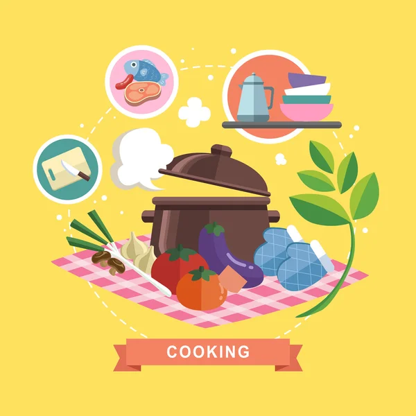 Concepto de cocina en diseño plano — Vector de stock