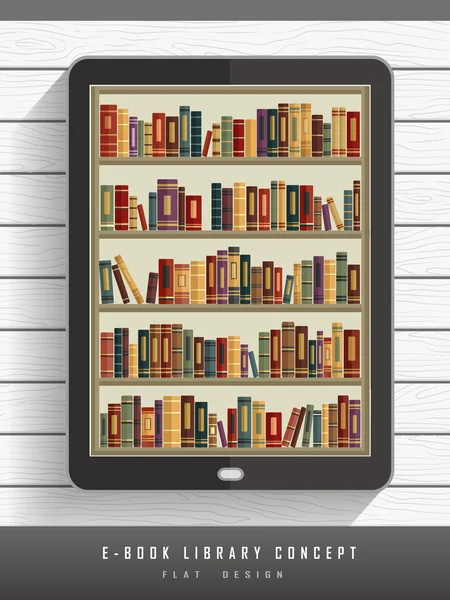 Concept de bibliothèque e-book en design plat — Image vectorielle