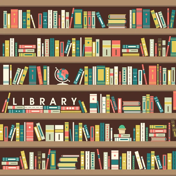 Illustration de scène de bibliothèque en design plat — Image vectorielle