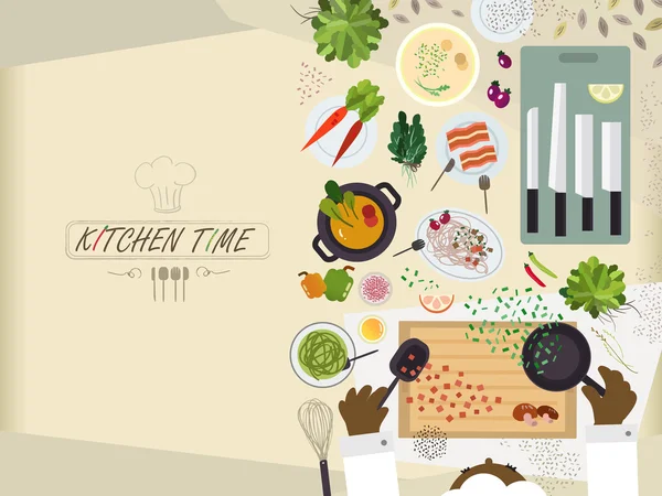 烹饪的平面设计平厨房表 — 图库矢量图片