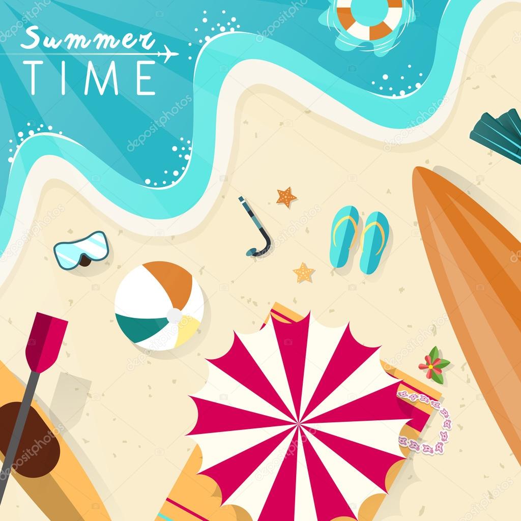 summer beach scenery illustration in flat design