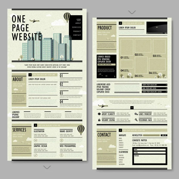 Retro style one page website design — Stock vektor
