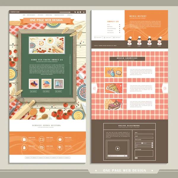 料理コンセプト 1 ページのウェブサイトのデザイン テンプレート — ストックベクタ