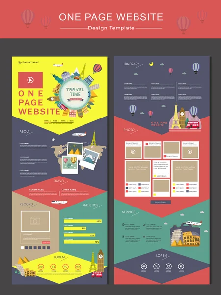 Konsep waktu perjalanan yang berwarna-warni satu halaman templat desain situs web - Stok Vektor