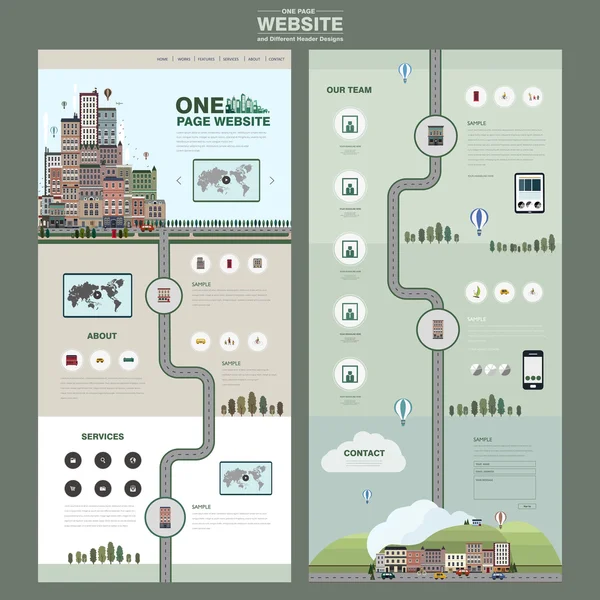 Kleurrijke land landschap één pagina website ontwerpsjabloon — Stockvector