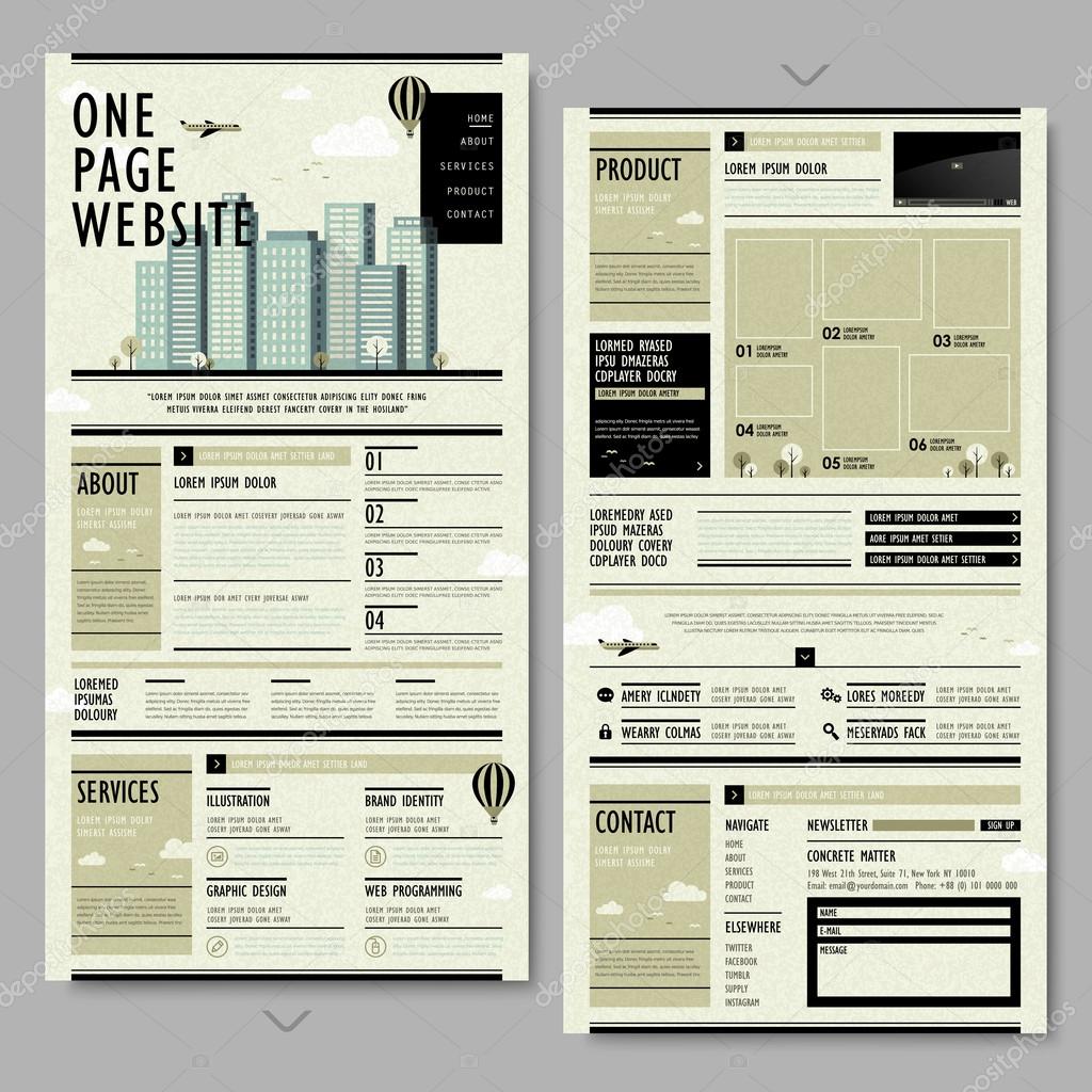 retro style one page website design 