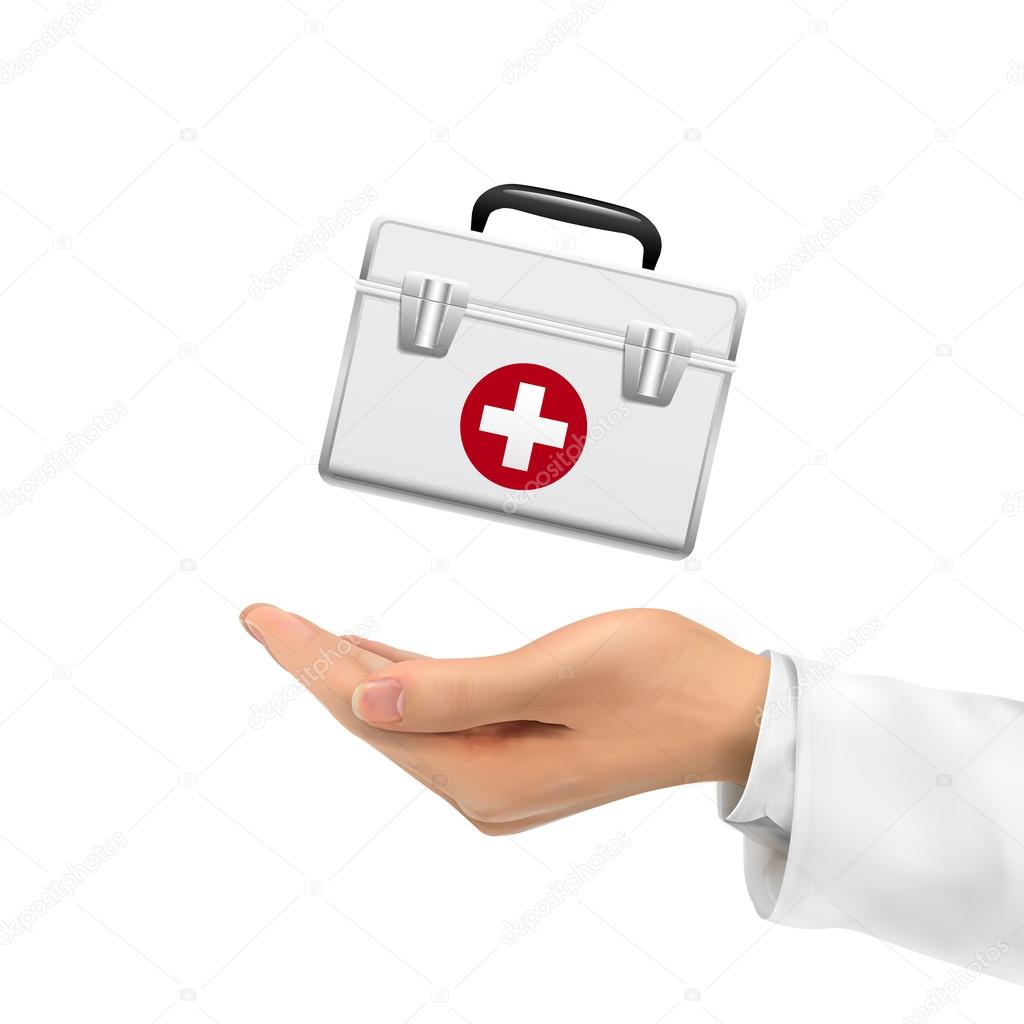 3d hand holding first aid kit 