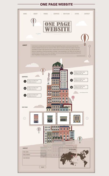 Retro escena de la ciudad diseño del sitio web de una página — Vector de stock