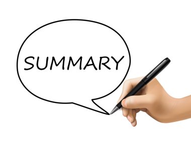Summary word written by 3d hand clipart