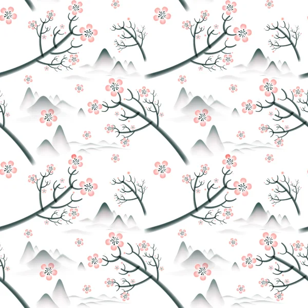 Elegante flor de cerejeira sem costura fundo padrão — Vetor de Stock