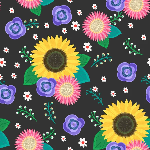 Sans couture dessin animé fleurs motif fond — Image vectorielle