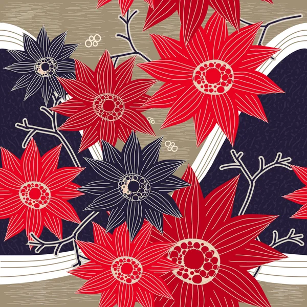 優雅な赤と青の花 — ストックベクタ