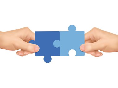 İşbirliği kavramı: jigsaw parçaları holding eller 