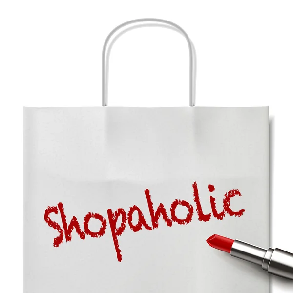 Shopaholic λέξη γράφτηκε από κόκκινο κραγιόν — Διανυσματικό Αρχείο