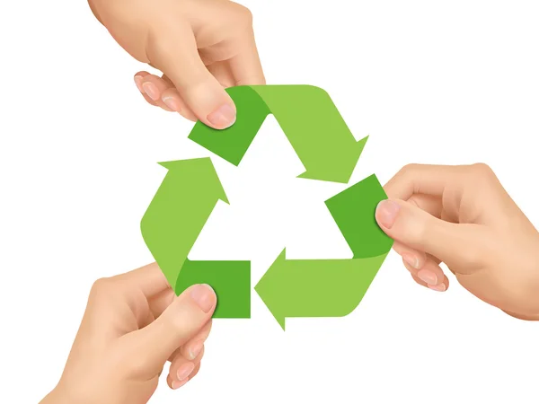 Recycle concept: hands holding recycle icon — Stock Vector