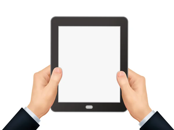 Concepto de negocio: manos 3d sosteniendo una tableta — Vector de stock