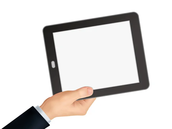 Concepto de negocio: mano 3d sosteniendo una tableta — Vector de stock