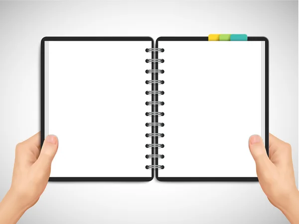 Concepto de negocio: mano 3d sosteniendo un cuaderno — Vector de stock