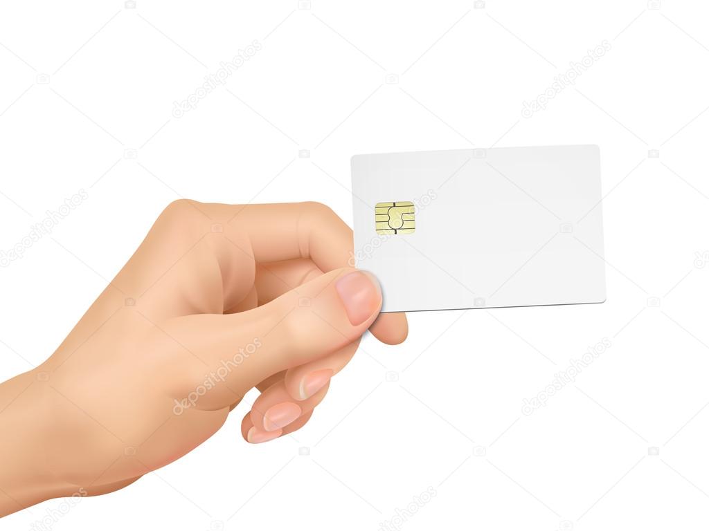 3d hand holding a blank chip card