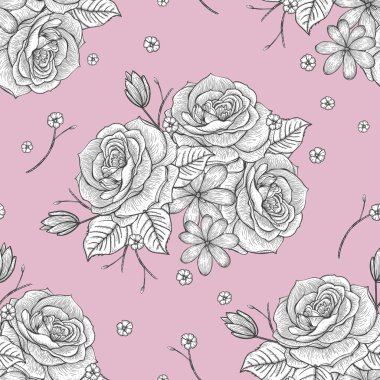 Retro sorunsuz elle çizilmiş gül deseni