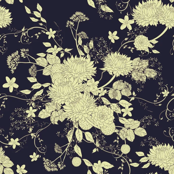 Vintage utsmyckade chrysanthemum seamless mönster — Stock vektor