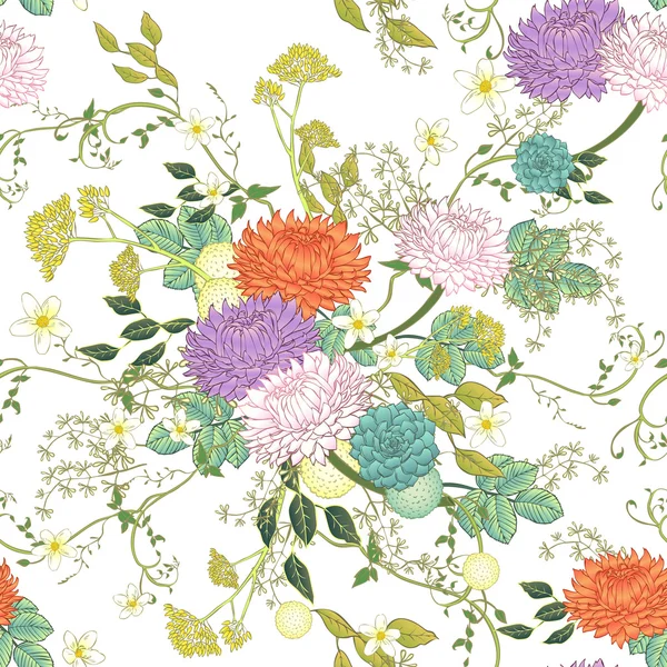 Vintage sierlijke chrysant naadloze patroon — Stockvector