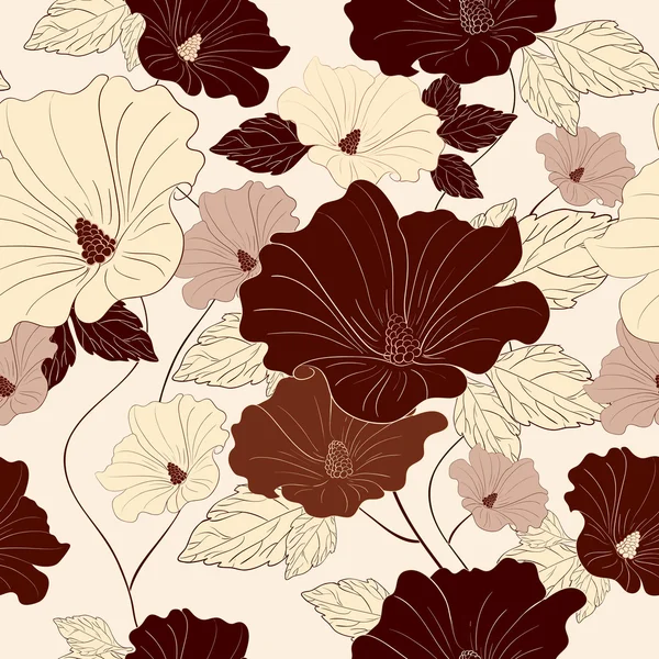 Seamless mönster med hand dras hibiscus blommor — Stock vektor