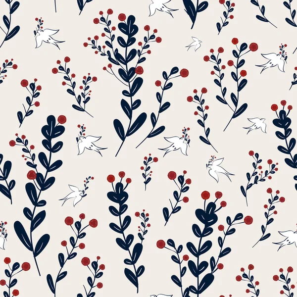 Adorable motif floral sans couture avec élément oiseaux — Image vectorielle