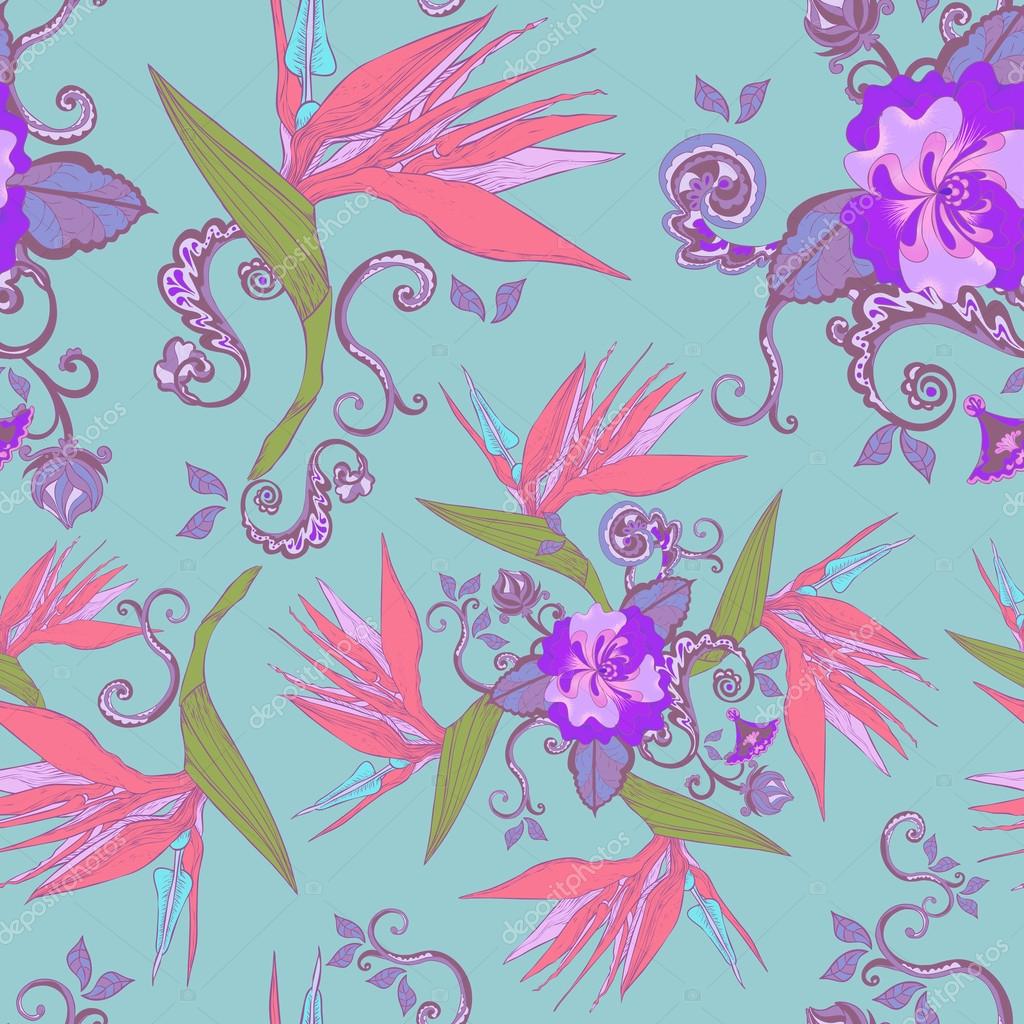 Dessin Sans Soudure De Fleurs Modernes Oiseau De Paradis