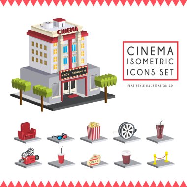 resimde düz 3d izometrik sinema Icons set