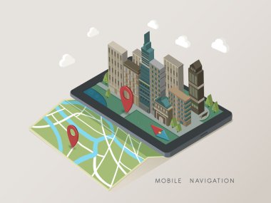 düz 3d izometrik mobil navigasyon illüstrasyon