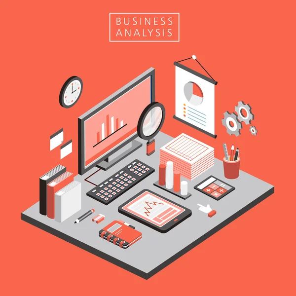 Flat 3d isometric business analysis illustration — Stock Vector