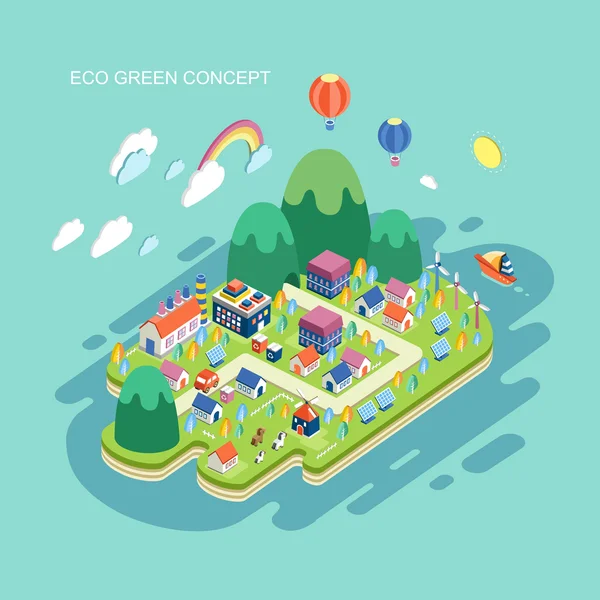 Platte 3d isometrische eco groene concept illustratie — Stockvector