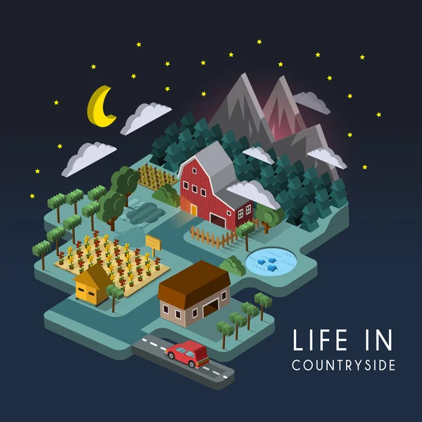 平面 3d 等距生活在农村的插图 — 图库矢量图片