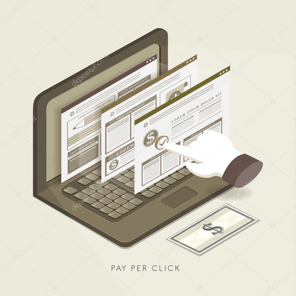 flat 3d isometric pay per click concept illustration