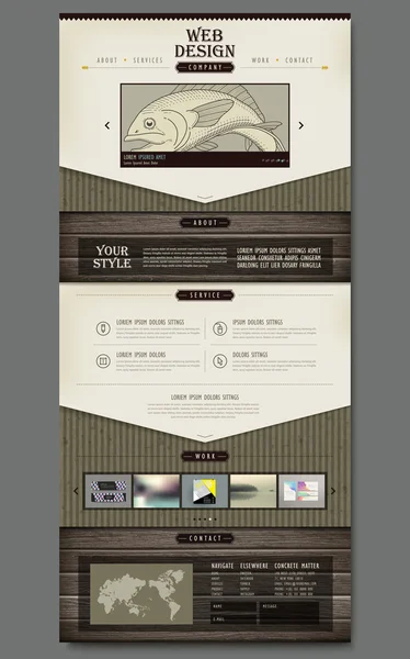 Balık Retro bir sayfa web sitesi tasarım el ile çizilmiş — Stok Vektör