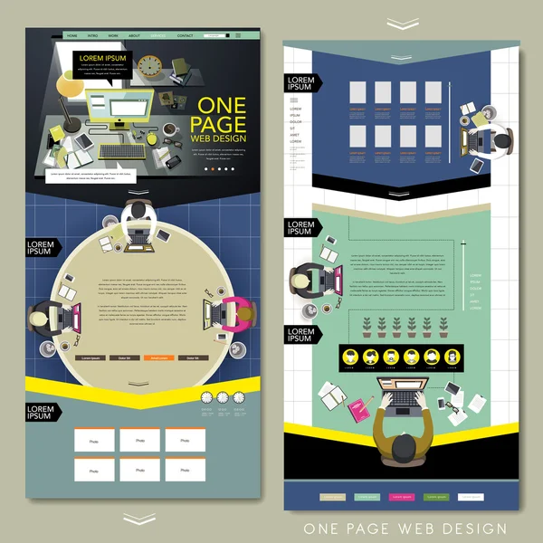 作業エリア 1 つのページのウェブサイトのデザインの平面図 — ストックベクタ