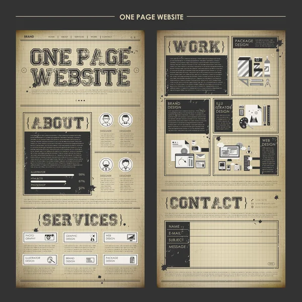 Vintage one page website design template — ストックベクタ