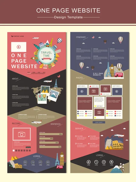 Concepto de viaje adorable diseño del sitio web de una página — Vector de stock