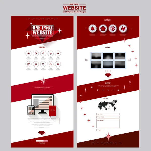 Brillante diamante rojo plantilla de diseño de sitio web de una página — Archivo Imágenes Vectoriales