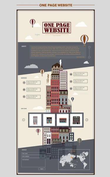 Rascacielos encantadora plantilla de diseño de sitio web de una página — Vector de stock