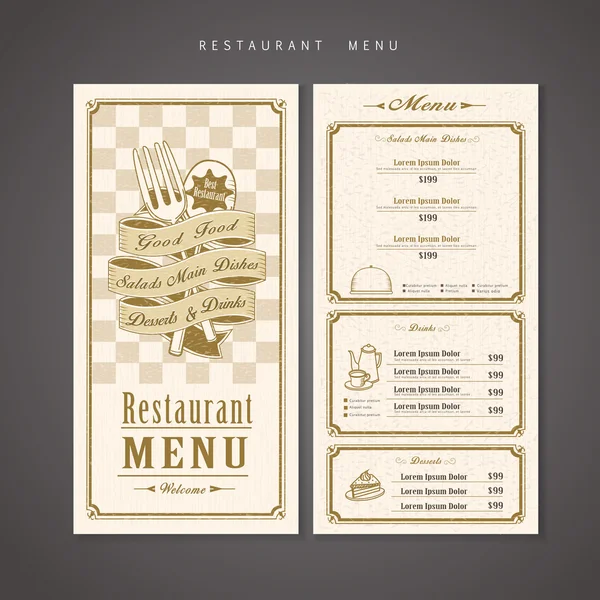 Design de menu restaurante retro — Vetor de Stock