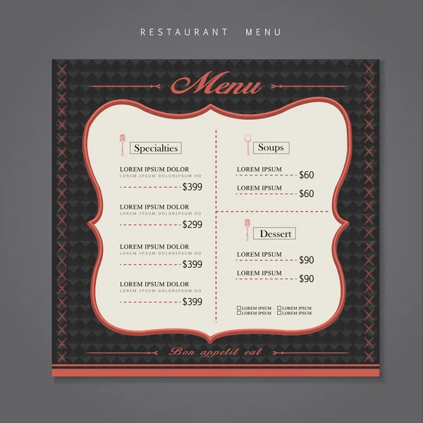 Design de menu restaurante moderno — Vetor de Stock