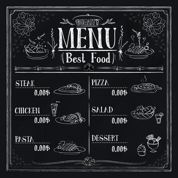 Menu restaurant rétro design avec de la nourriture dessinée à la main — Image vectorielle