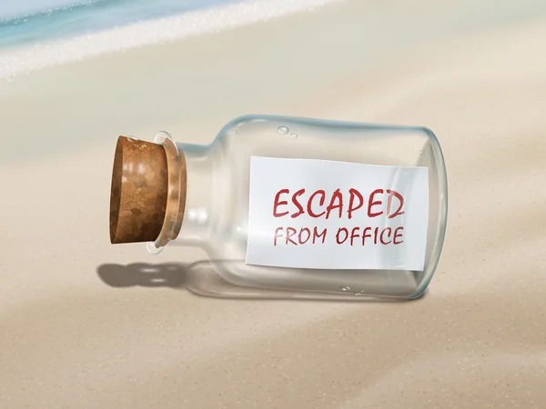 Escaped from office message in a bottle — Stock Vector