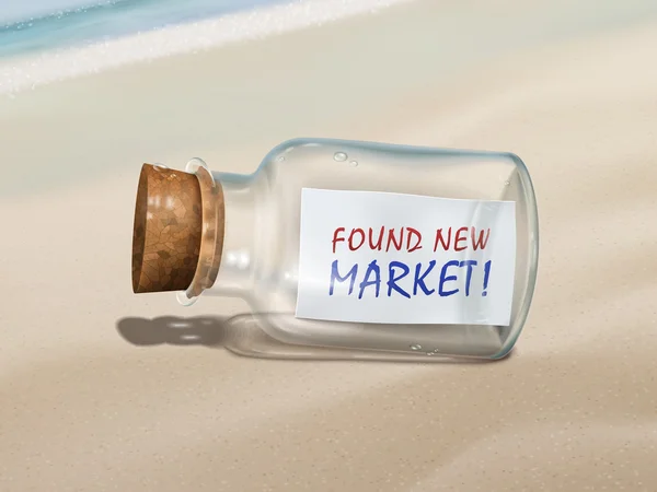 Encontró un nuevo mensaje de mercado en una botella — Archivo Imágenes Vectoriales