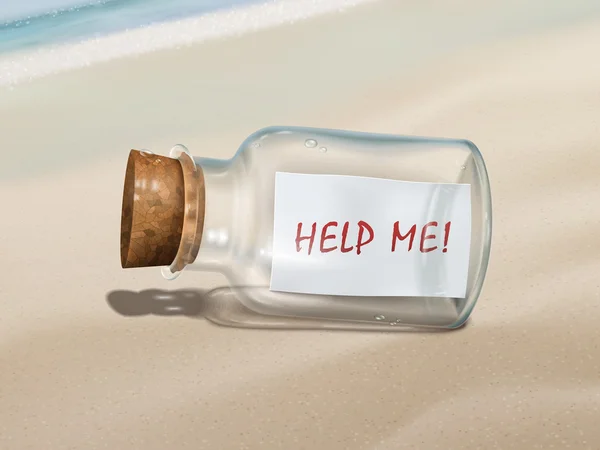 Help me message in a bottle — Stock Vector