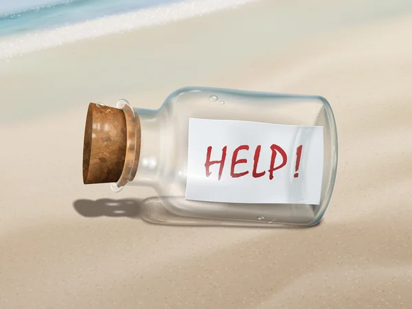 Message d'aide dans une bouteille — Image vectorielle